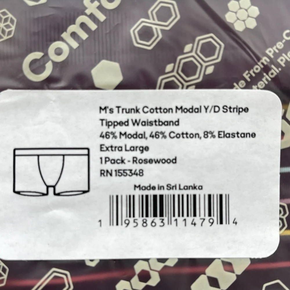 New 3 Pairs Bombas Trunk Cotton Modal Y/D Stripe Tipped Waistband Rosewood XL